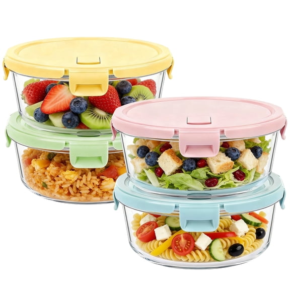 8 Pcs Glass Food Storage Containers with Lids 30oz, Airtight Meal Prep Lunch Box Containers Set for Soup, Leftover, Microwave/Oven/Freezer/Dishwasher Safe, BPA Free