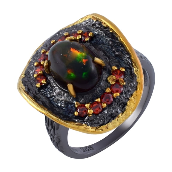 Black Opal Gemstone Ring