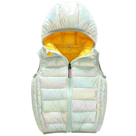 

DNDKILG Toddler Baby Boy Girls Fall Winter Colorful Puffer Jacket Children Zip Up Thicken Sleeveless Outerwear Hooded Padded Vest Mint Green 2Y-12Y