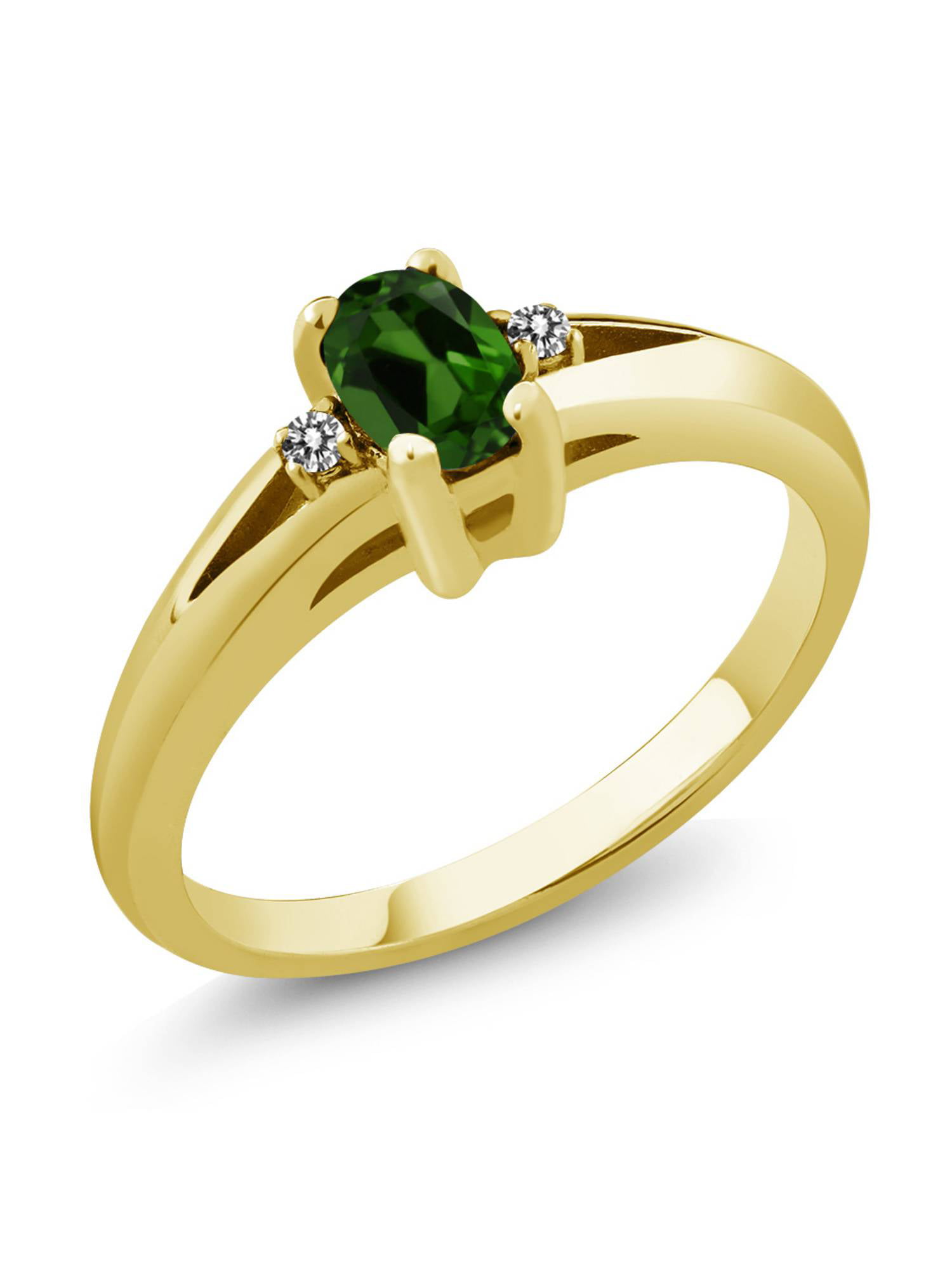 0.48 Ct Green Chrome Diopside White Diamond 18K Yellow Gold Plated Silver  Ring