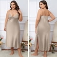 thumbnail image 6 of Nfurl Women's Long Satin Nightgowns Loose Fit Lace Trim V Neck Spaghetti Strap Night Dress Elegant Chemise for Women Ladies Nightgown Beige XL, 6 of 6