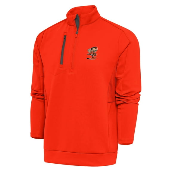 Men's Antigua Orange Cleveland Browns Team Logo Generation Quarter-Zip Pullover Jacket