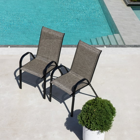 Sour Citrus Patio Dining Chairs Set of 4, Outdoor Stackable Armrest Textilene Iron Chairs Space Saving for Lawn, Poolside, Garden, Backyard, Brown