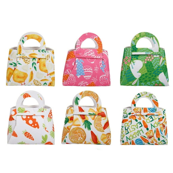 Bewildely 6 uds feliz Pascua huevos de zanahoria no tejidos bolsas de regalo con asas cesta bolso de mano de dulces para niños suministros de Kits de decoración para fiestas