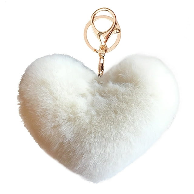 Coofit Key Chain Fashion Heart Shape Pom Pom Handbag Pendant Purse Charm Phone Charm