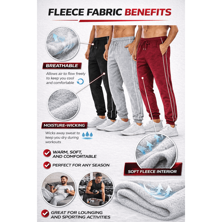 Daresay Men's Fleece Jogger Sweatpants 3-Pack photo 4