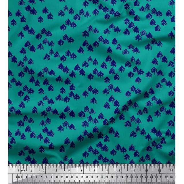 Soimoi Blue Poly Georgette Fabric Deodar Cedar Tree Fabric Prints By Yard 42 Inch Wide