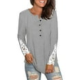 thumbnail image 2 of Anbech Women's Lace Long Sleeve Shirt Round Neck Solid Color Blouse Hem Tightened Tops, 2 of 5