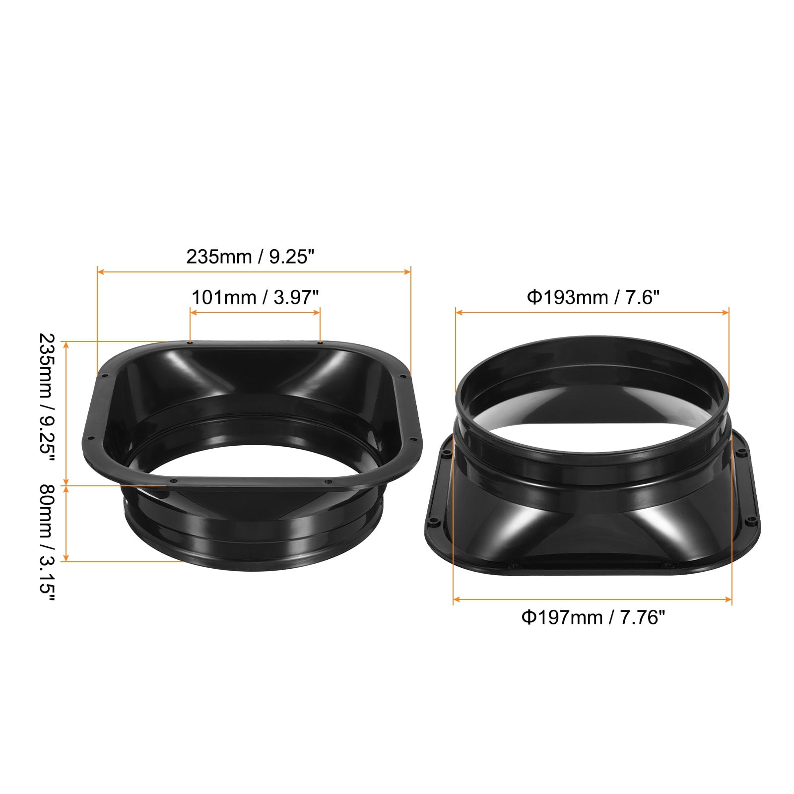 Uxcell 8" Duct Connector Flange, PP Dryer Vent Wall Plate Square to Round for Air Heating Cooling Ventilation