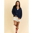 thumbnail image 6 of Flag Print Cardigan Casual Loose Long Sleeve V-Neck European and American Sweater Chunky Cardigan Navy Blue L, 6 of 7