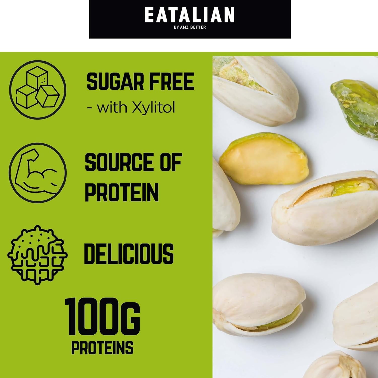 EATALIAN by AMZ BETTER Spreadable Crunchy Pistachio Protein Cream 17.63 oz/ 500 gr, Pistachio Cream with Grains, Protein Paste, Sweet Taste, Ideal on Bread Excellent for Dubai Chocolate, Made in Ital