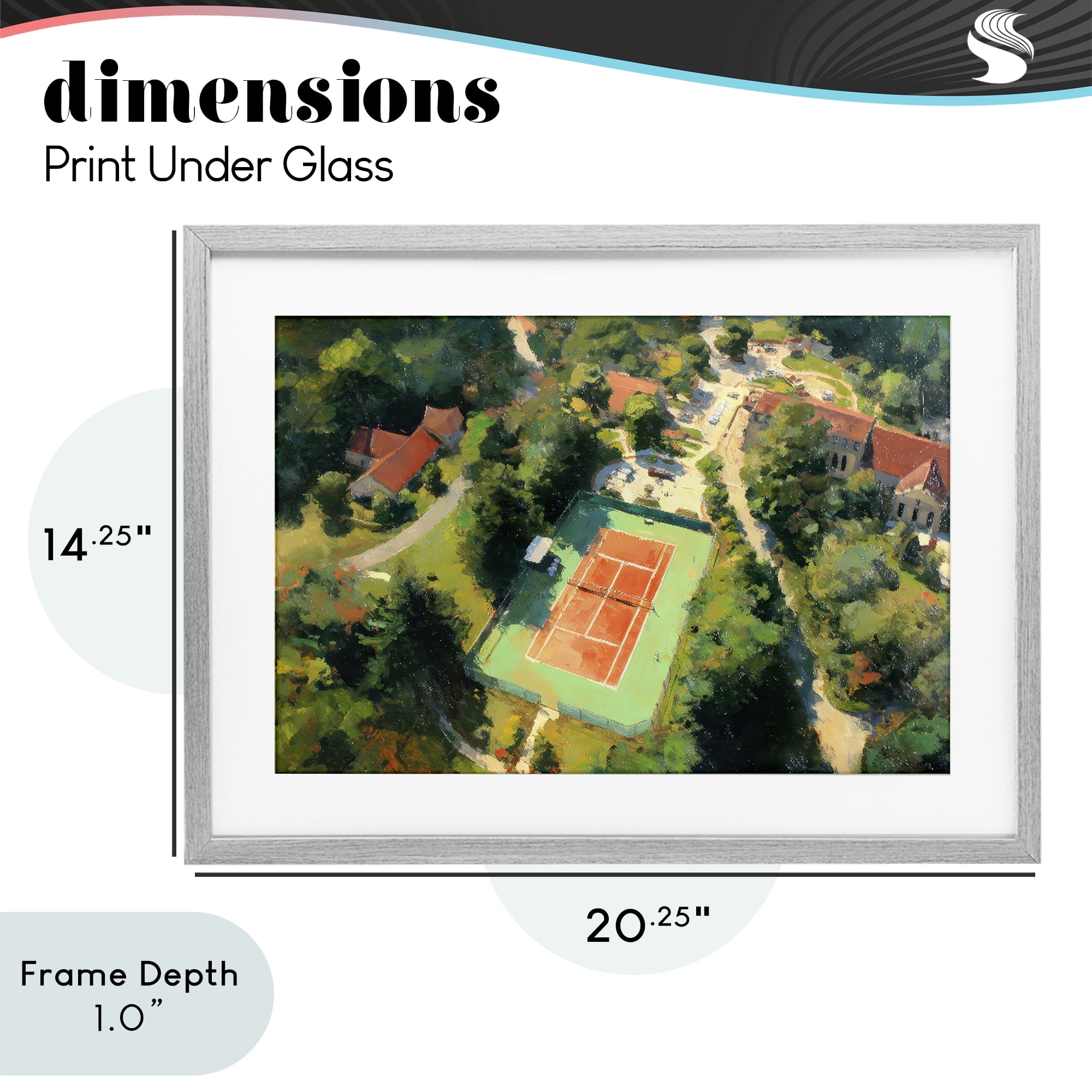 Stupell Industries Aerial Tennis Court Park Gray Framed Print Under Glass, design by Petal Prints Design