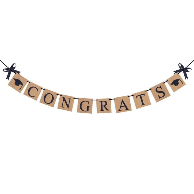 EeaseCA Congrats Kraft Paper Banner Sign Photo Props Perfect Square Decorations for Graduation Party 3 Metres (Black and Brown)
