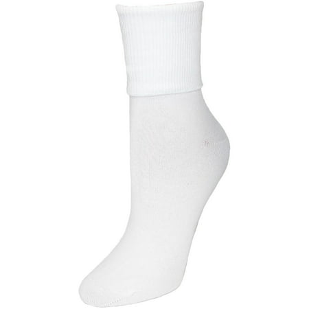 Womens Plus Size Cotton Turn Cuff Sock, White (Best Turn On For Women)