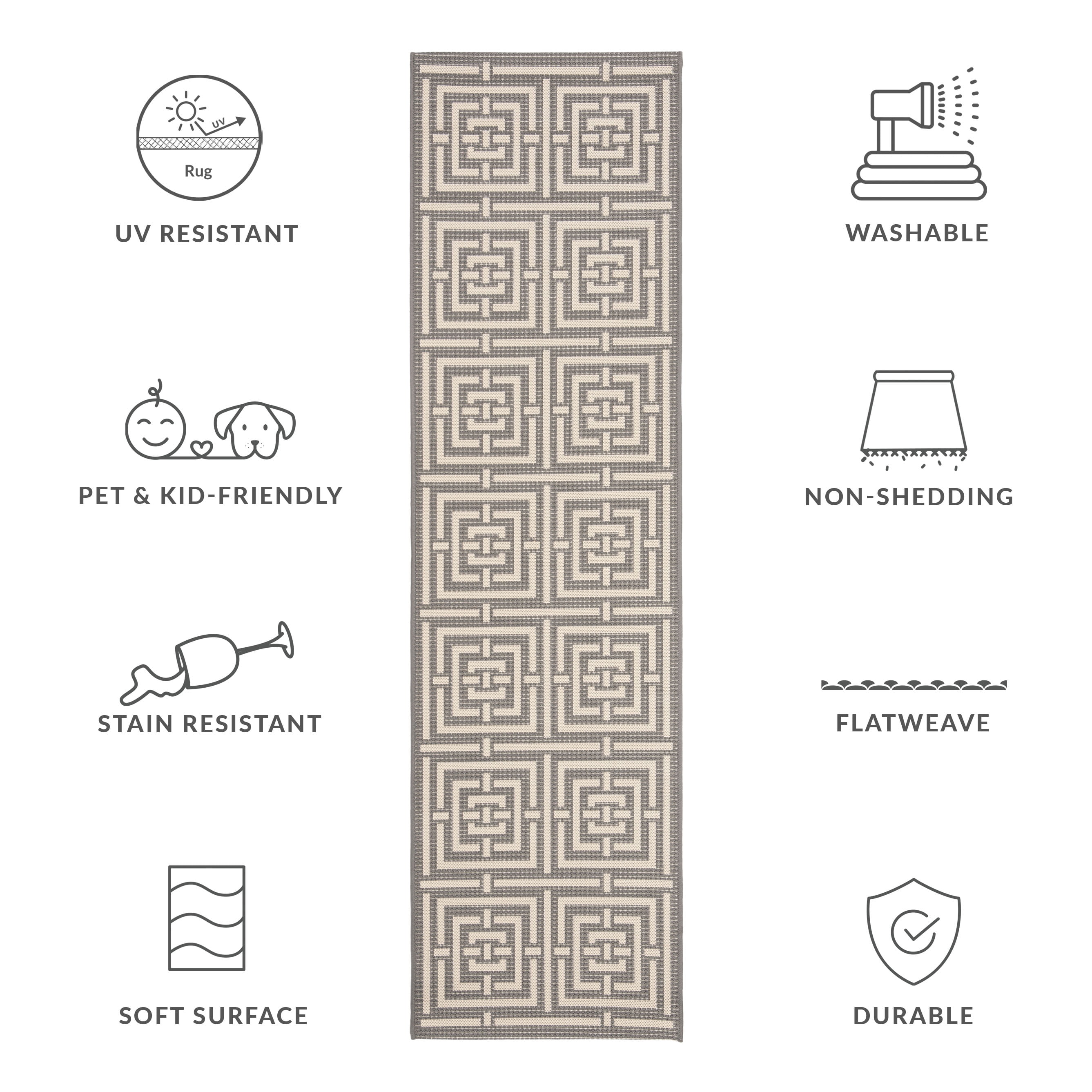 Safavieh Courtyard Ariana Geometric Indoor/Outdoor Runner Rug, Gray/Cream, 2'3" x 18'