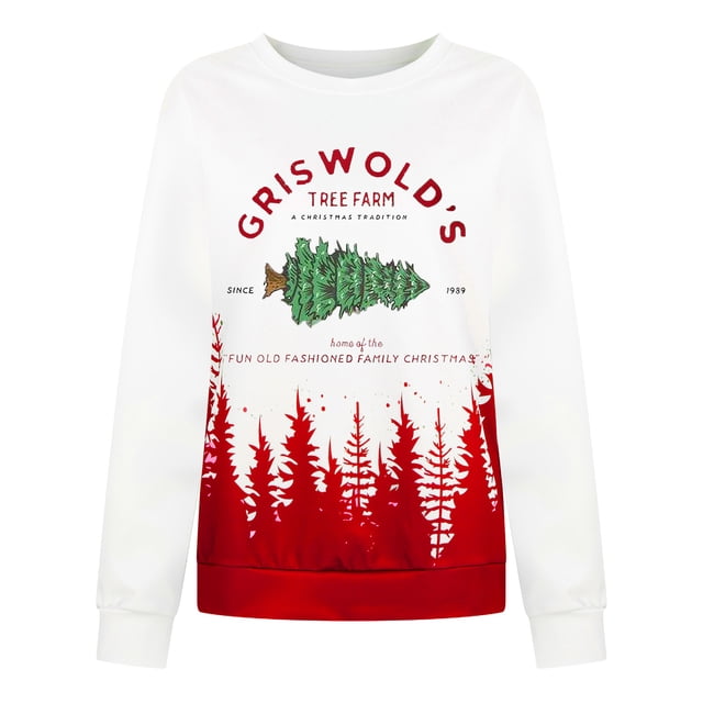 Sudaderas Navideñas Para Mujer Otoño Invierno Worlds Tree Farm Christmas Tree Printing O-Neck Crop Workout Tops de Manga Larga Odeerbi ODB208325