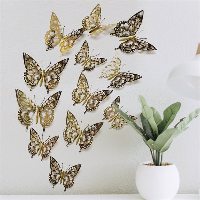 Xihbxyly Pegatinas de Pared Doradas de Lujo, Fáciles de Despegar y Pegar, Se Desmontan Sin Dañarlas, Decoración Luminosa para Habitaciones, Fondo para Baby Shower, Juego de 12 Piezas, Material de Pvc