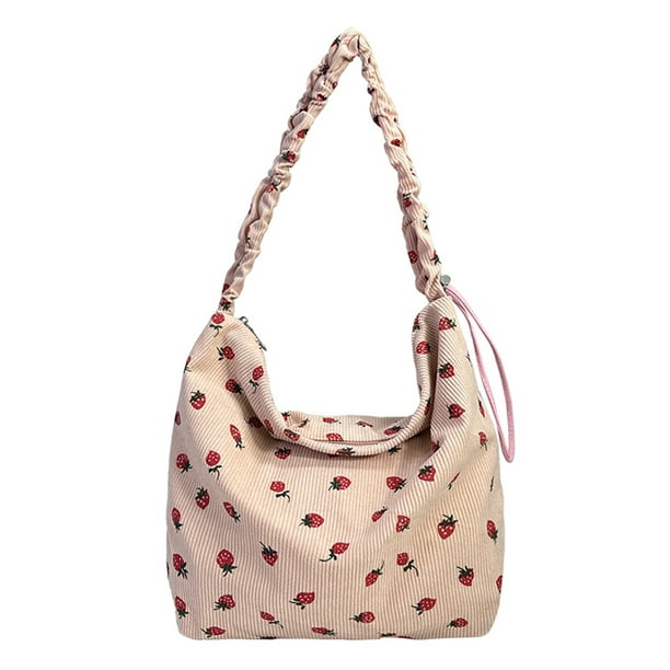 Bolso de hombro con estampado de fresas para mujer con correa fruncida bolso informal de viaje para mujer