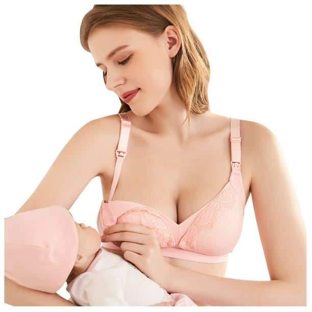 nsendm Female Underwear Adult Sexy Lingerie Nightgown Maternity Breast with Front  Bra Feeding Women Buckle Gathered Big Bust Lingerie for Women(Pink, 75B) 