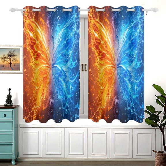 Butterfly in Fire Water Window Curtains Drapes with Grommets Light Filtering 2 Panels 54" x 55"
