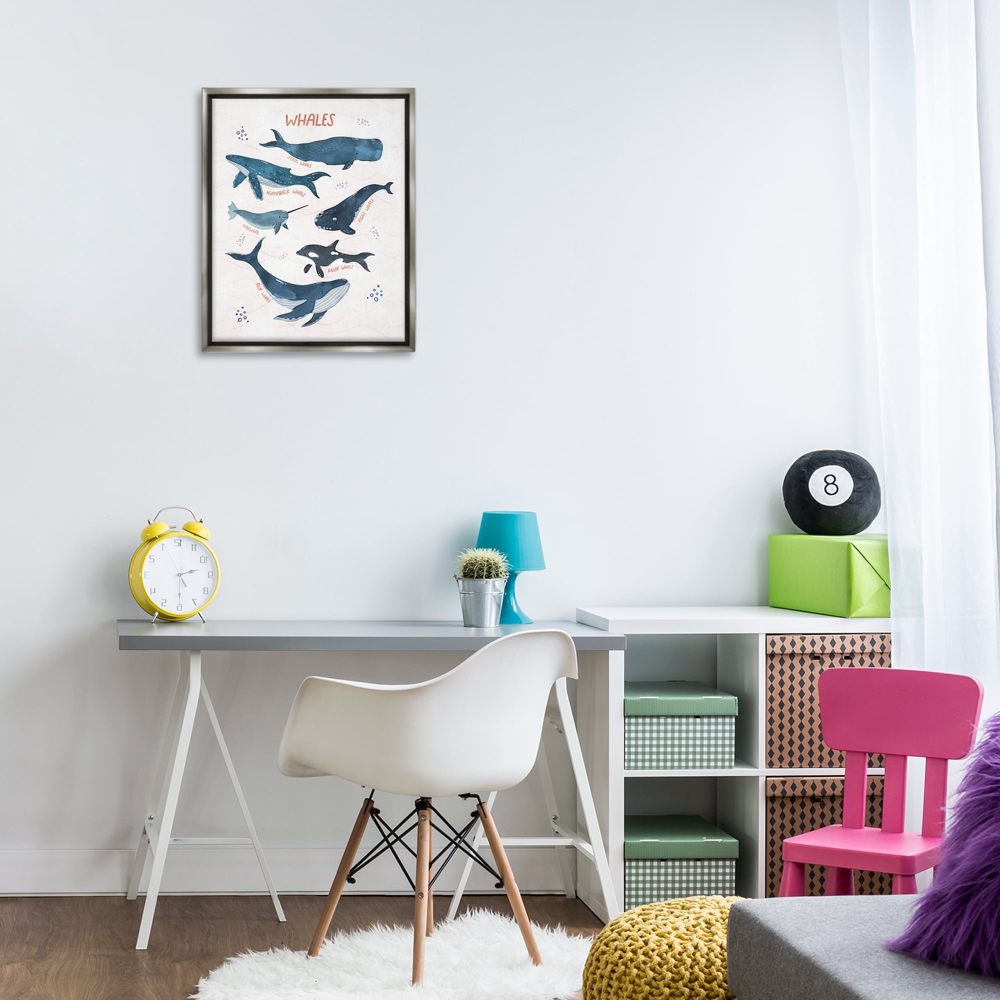 Stupell Industries Whales of the World Animals & Insects Painting Gray Floater Framed Art Print Wall Art, 17 x 21