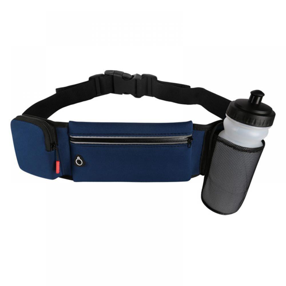Running Belt With Water Bottle Waist Pack Zip Pockets for Hiking Jogging JD 