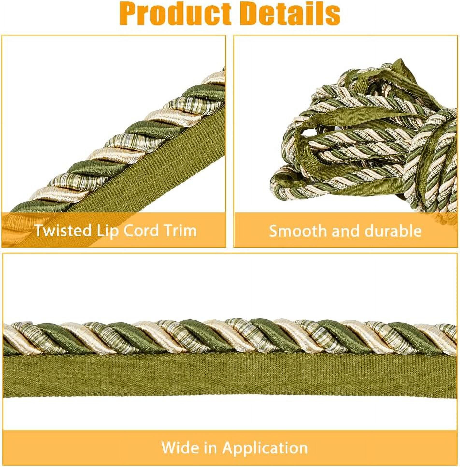 13Yards Cord Edge Trim Twisted Cord Rope 0.94 Inch Twisted Lip Cord Trim Elegant Edge Trim Ribbon for Home Decor Curtain Bag DIY Dark Olive Green Dark Olive Green