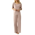 thumbnail image 4 of Womens Petite Summer Pajamas Sets Casual Crewneck Set Breathable Seamless Solid Color Sleepwear Outfit, 4 of 4