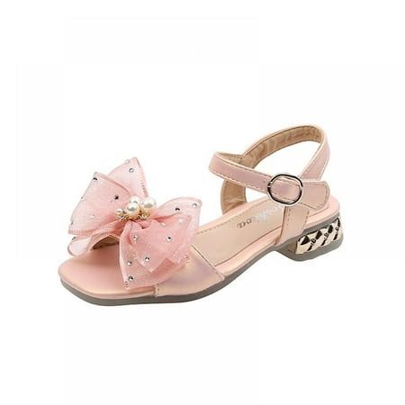 

Baby Girl Sloped Heel Princess Shoes Bow Pearl Sandals
