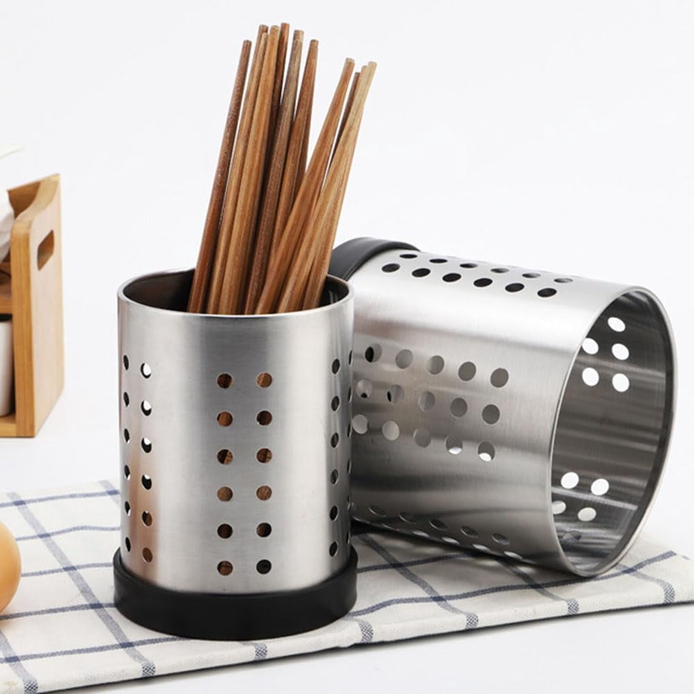 2 Pack Utensil Drying Racks, Stainless Steel Utensil Holder, Sink Silverware Holder, Utensil Drying Basket, Kitchen Countertop Flatware Strainer, Silverware Dryer, Silver (Small + Large)