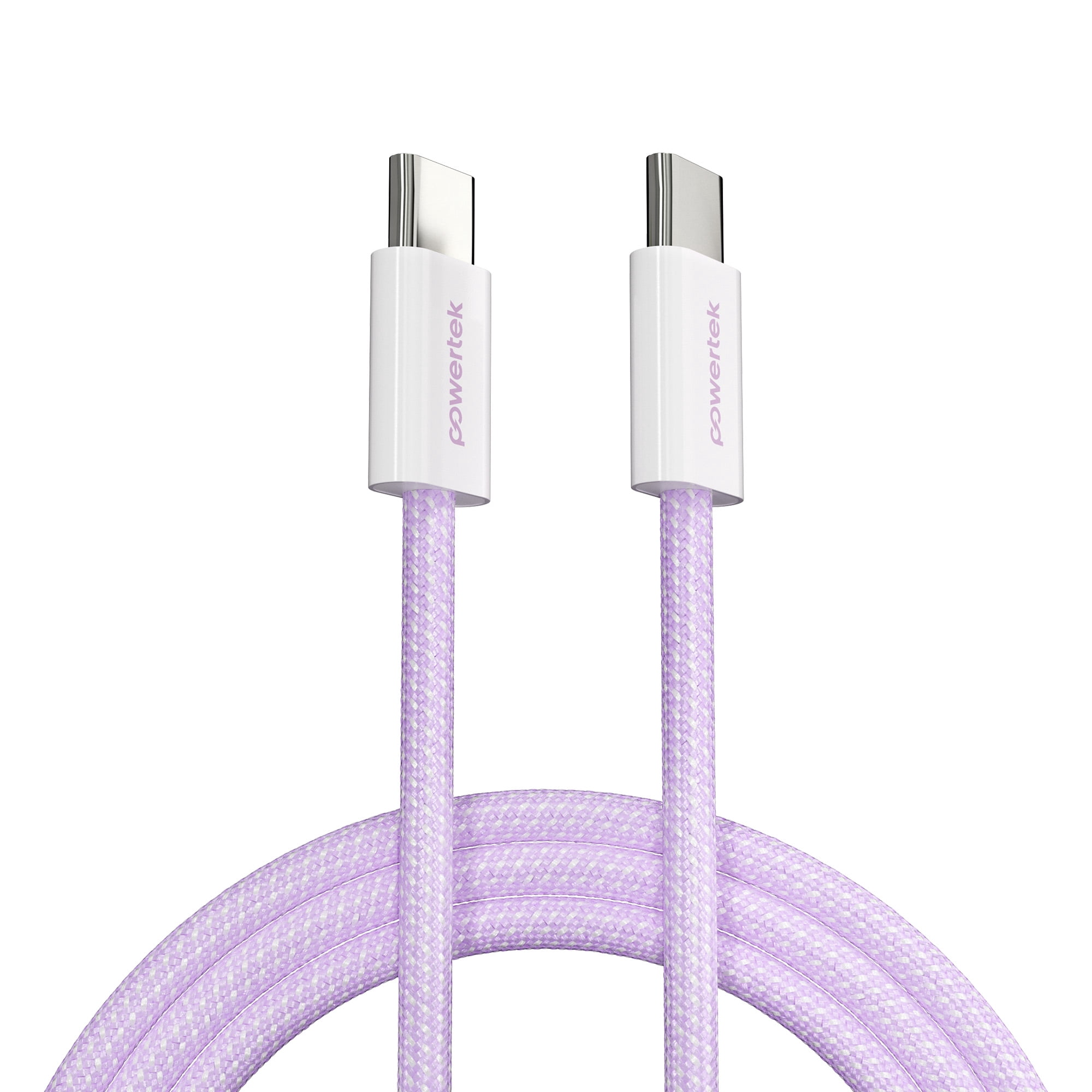 Powertek Fashion USB-C to USB-C Cable 6ft Purple, 60W Fast Charging Type-C Braided Cable for iPhone 15 and Newer, Galaxy, iPad, Tablets & USB-C Devices