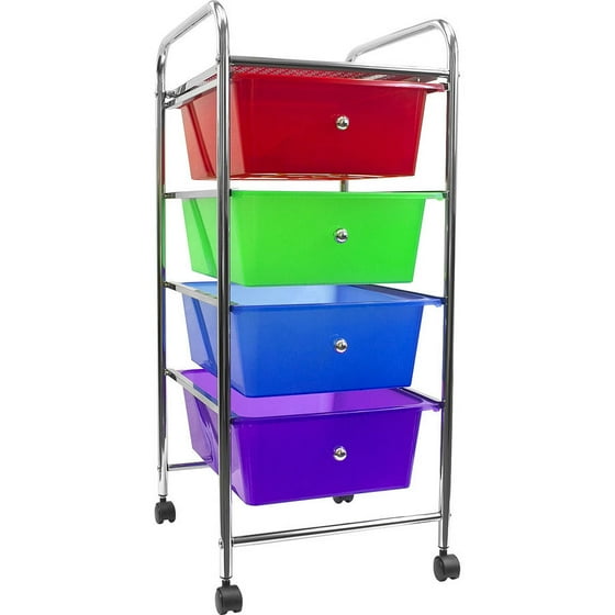 Sorbus 4 Drawer Organizer Rolling Cart, Storage Bins on Wheels (Red, Green, Blue and Purple