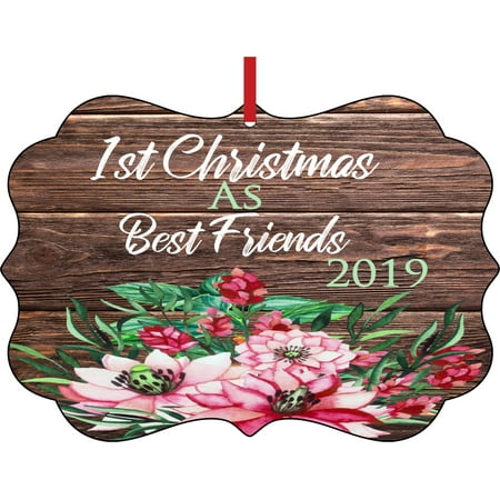 1st Christmas as Best Friends 2019 Elegant Semigloss Aluminum Christmas Ornament Tree Decoration - Unique Modern Novelty Tree Décor (Best Modern Logos 2019)