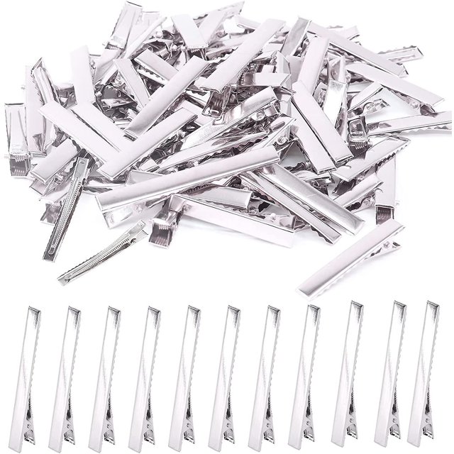 200 piezas de pinza de pelo de cocodrilo plateada de 7,5 cm, lazo de metal para el pelo, horquillas de una sola punta con parte superior plana, pinzas de corte profesionales, horquillas para pein