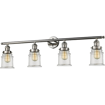 

Polished Nickel Tone Bathroom Vanity 42 Wide Clear Glass Steel/Cast Brass Medium Base LED 4 Light Fixture