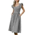 thumbnail image 2 of INSPIRE CHIC Gingham Plaid Dress for Women's 2026 Summer Ruffle Square Neck Smocked Midi Dresses XS Black, 2 of 6