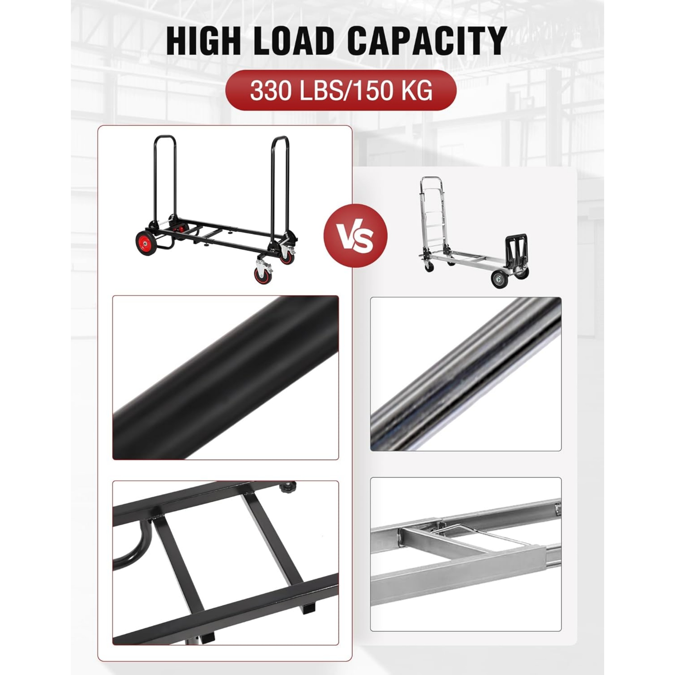 RedSwing Folding Hand Truck – 8-in-1 Convertible Heavy-Duty Dolly Cart with R-Trac Wheels, 330 lbs Capacity