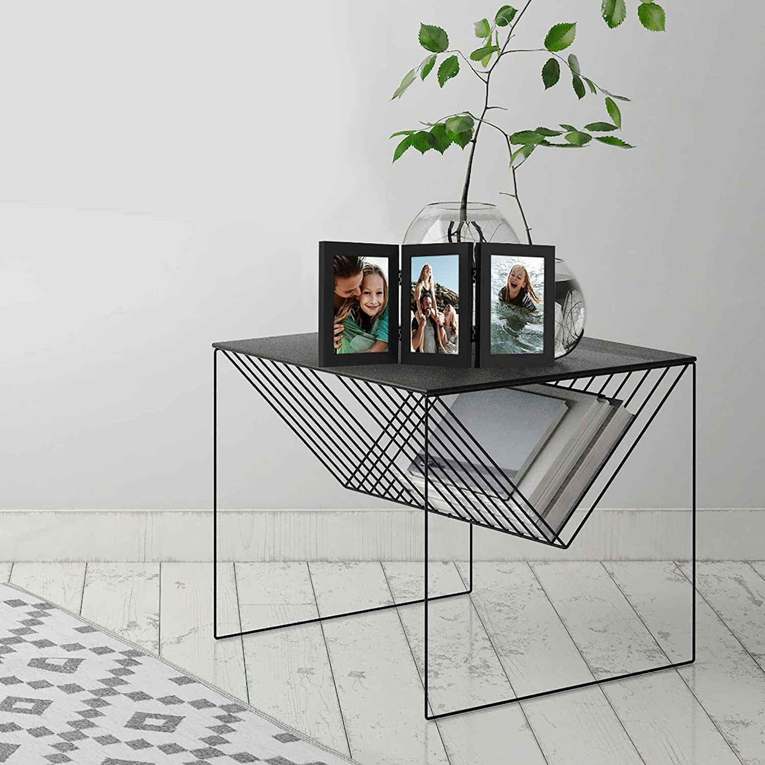 Americanflat Hinged 3 Photo Frame in Black MDF - Desk Photo Frame for 5X7" Photos - Tri Folding Picture Frame For Desk - Displays 3 Photos with Shatter-Resistant Glass Covers