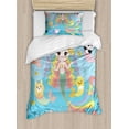 thumbnail image 1 of Cartoon Duvet Cover Set Twin Size, Illustration of Colorful Funky Characters Underwater Bubbles and a Mermaid, Decorative 2 Piece Bedding Set with 1 Pillow Sham, Multicolor, by Ambesonne, 1 of 3
