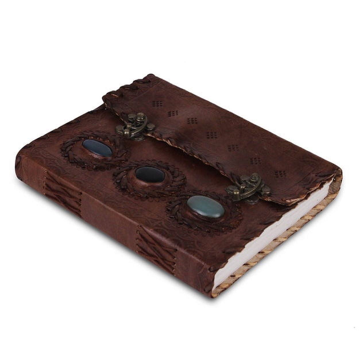 MaheTri Leather Journal 3 Stone Diary Notebook for Men Women Handmade Vintage Gift