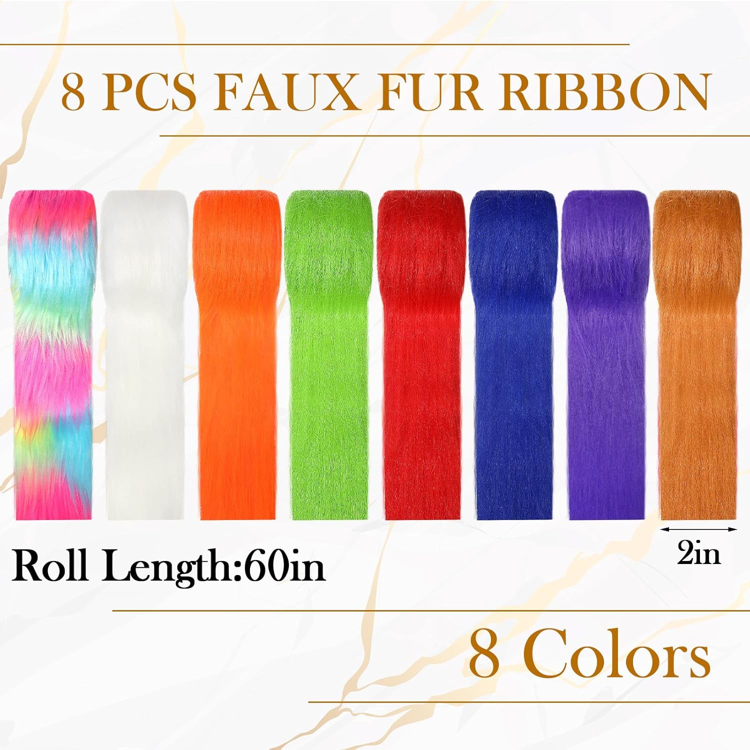 Dalrosia 8PCS Faux Fur Fabric Strips Ribbon, Shaggy Craft Plush for DIY Santa/Gnome Beard, Handmade Christmas Halloween Cosplay Costume Fur Fabric for Crafts 2" x 60"
