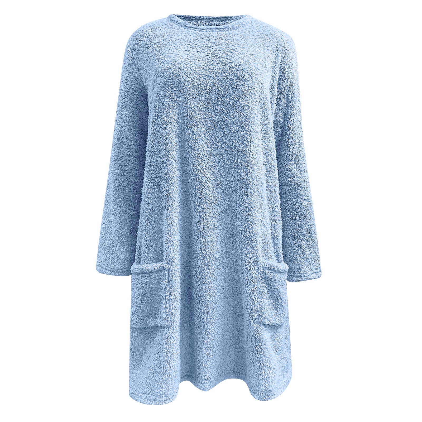 Fshinging genser for kvinner Trendy ensfarget høst- og vintervarm rund hals langermet lomme casual sanitær kjole topper