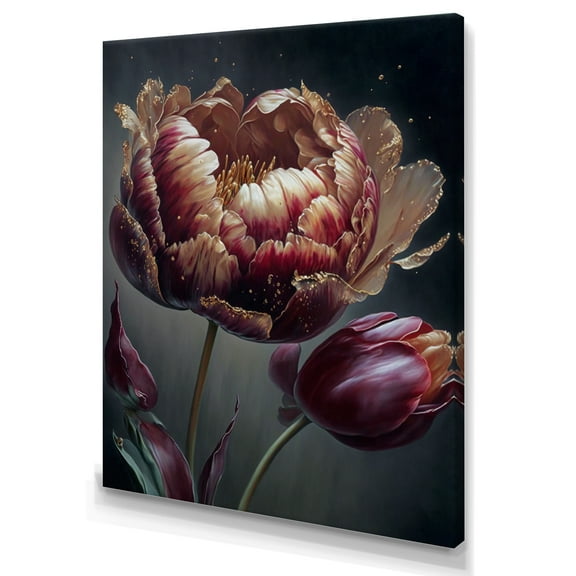 Designart Red And Gold Tulip I Canvas Wall Art