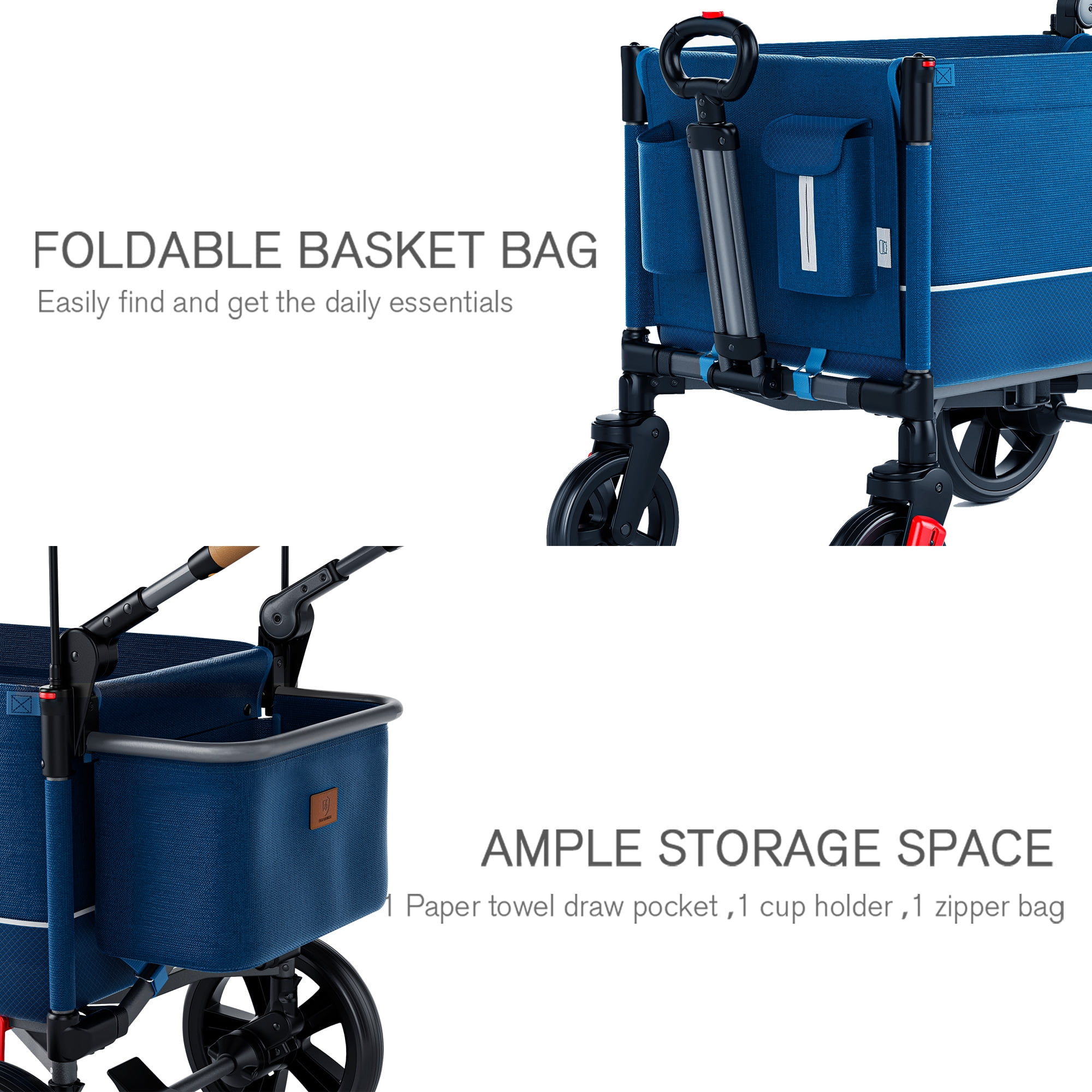 EVER ADVACNED SIDE-UNZIP WAGON STROLLER FOR 2 KIDS,BLUE
