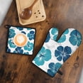 thumbnail image 5 of Blue Pioneer Flower Kitchen Oven Mitt and Pot Holder Sets 2 Pcs for Baking, Cooking and Grilling, Heat Resistant Up To 392 °F, 5 of 7
