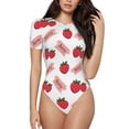 thumbnail image 2 of Uemuo Strawberry Pattern Women's One Piece Short Sleeve Swimsuit Rash Guard Surfing Modest Quick-drying Swimsuit Beach Essentials-Small, 2 of 9