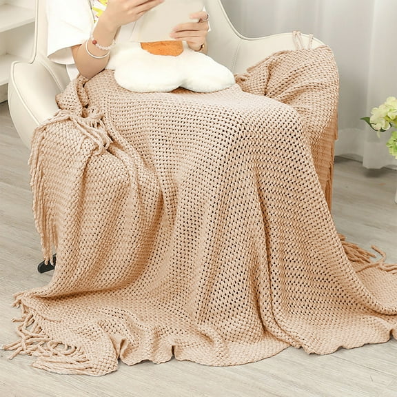 Clearance! Boovnll Throw Blanket, 50x72" Tassel Super Soft Warm All Seasons Knitted Blankets, Microfiber Machine Washable for Indoor Bedroom, Couch, Sofa, Floor, Camping, Blanket