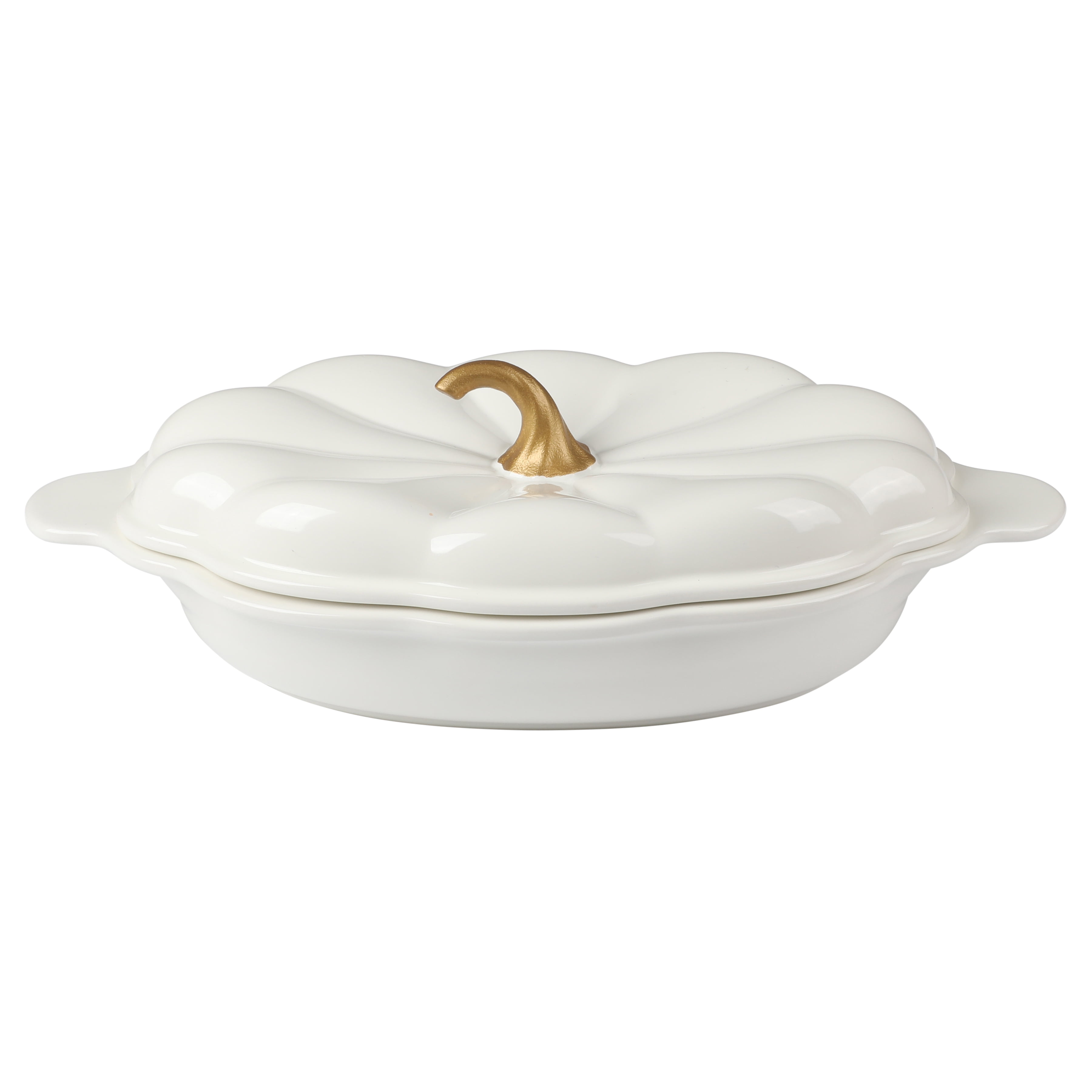 The Pioneer Woman 3-Quart Oval Pumpkin Stoneware Baker with Lid, Linen