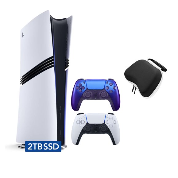 PlayStation 5 Pro 2 To SSD Console Numérique avec Deux Manettes, DualSense Blanche et Chroma Indigo, Étui Rigide de Protection pour Manette - Console Phare PS5 Pro