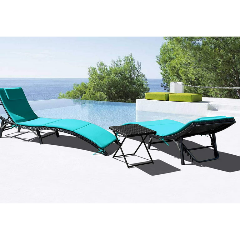 VredHom Outdoor Portable Folding Chaise Lounge Chair with Table (Set of 3)  - 70 L x 20 W x 14 H - On Sale - Bed Bath & Beyond - 34538624